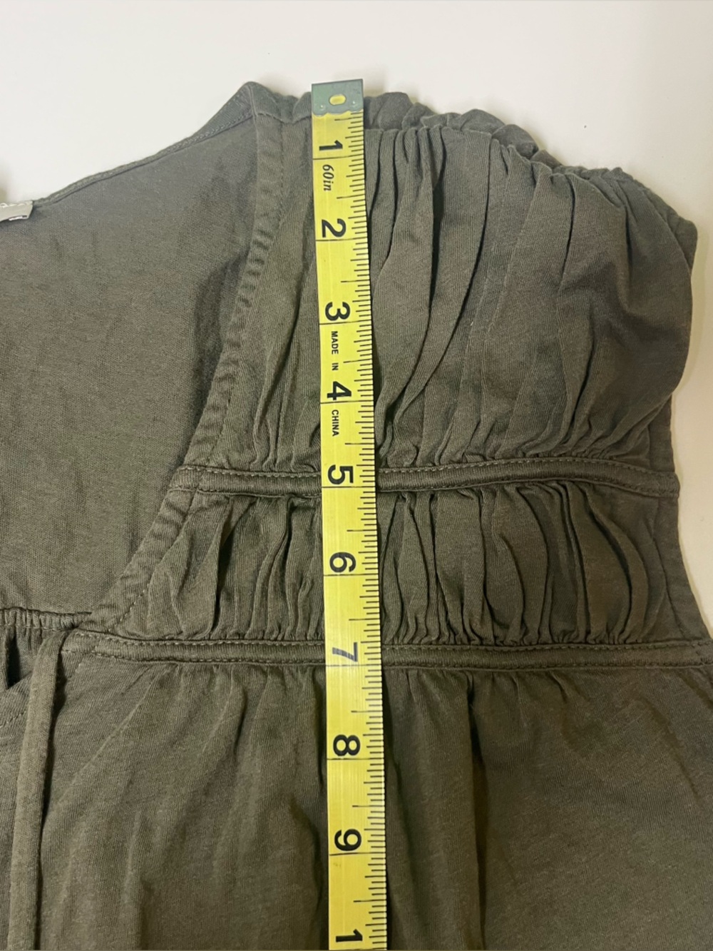 LOFT Shirred Tie Neck Top Green Cotton Blend Boho Chic V-neck Womens Large - Picture 11 of 12